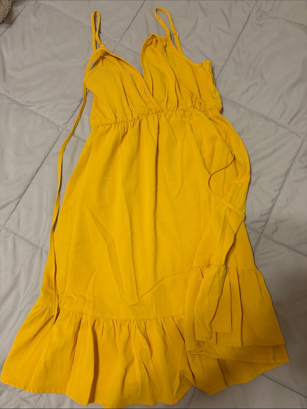 SHEIN Bright Yellow Spaghetti Strap Ruffle Hem Dress